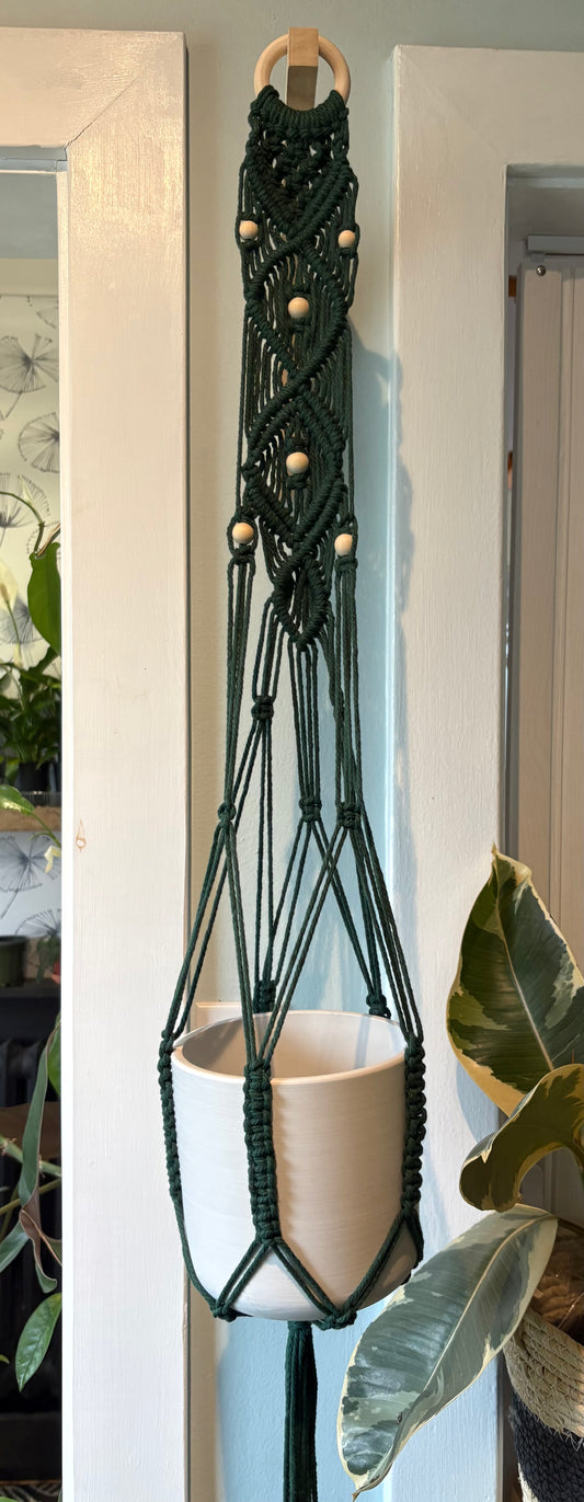 Green macrame plant hanger