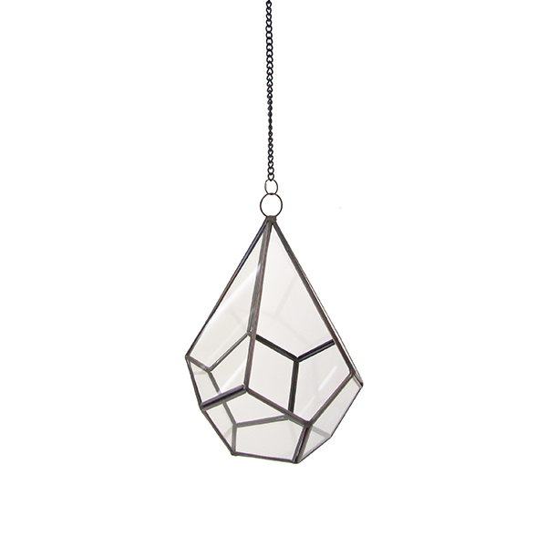 Hanging glass and metal geometric terrarium (water tight) 5 1/2" x 8"