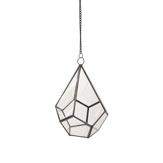 Hanging glass and metal geometric terrarium (water tight) 5 1/2" x 8"